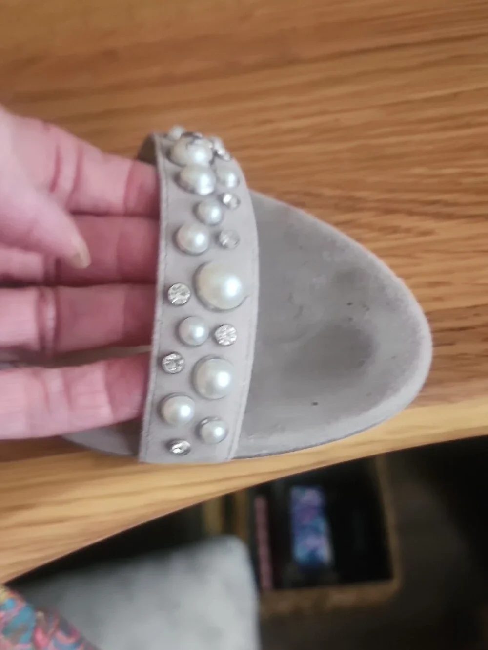 Michael Kors Pearl-Embellished Ankle-Strap Heels - Light Gray